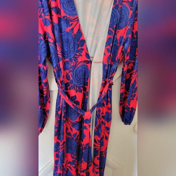Rebdolls Rose Print Maxi Wrap Dress Blue and Red 22 - Picture 6 of 6